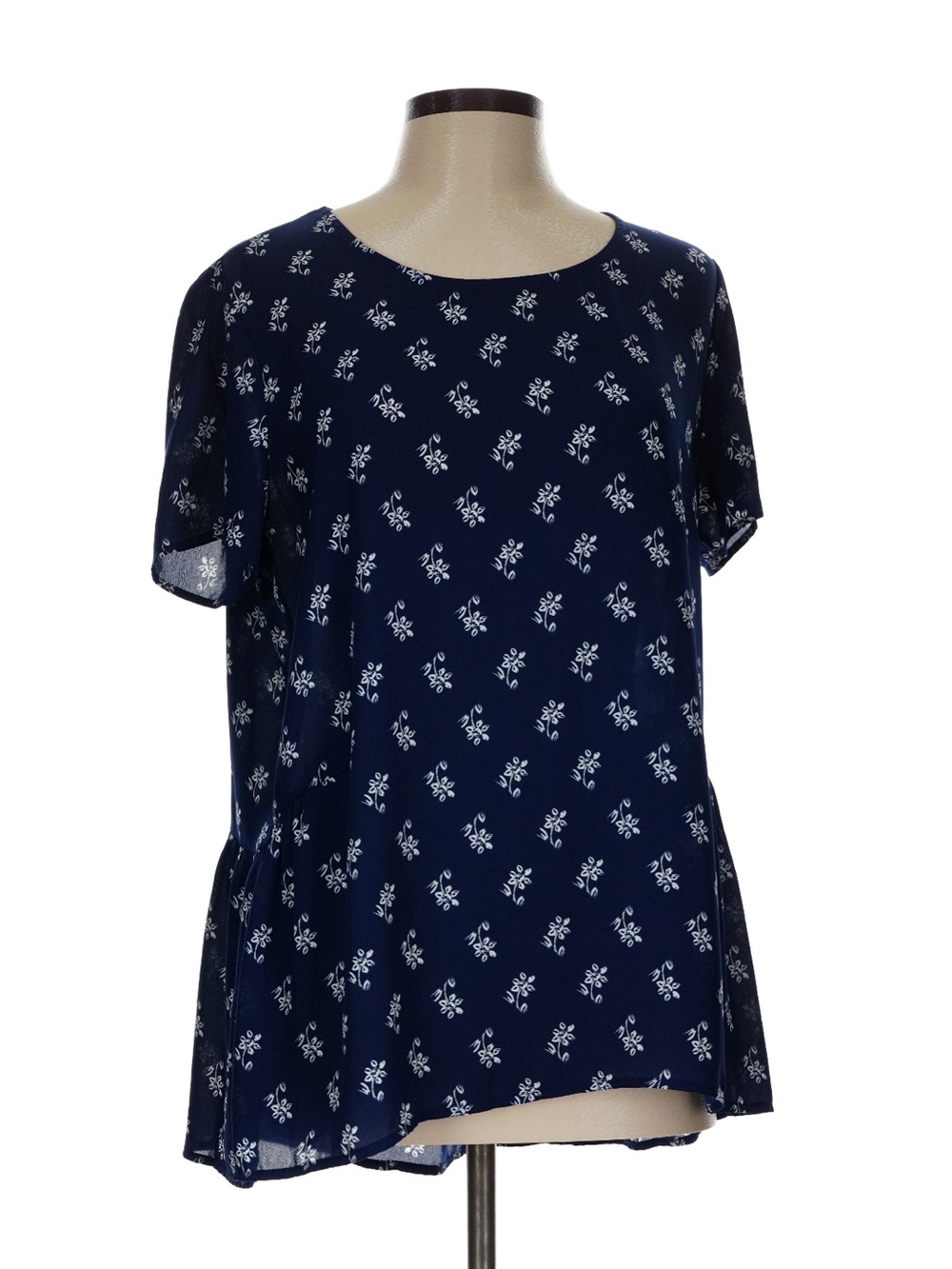 Navy Floral Short-Sleeve Peplum Top 𑣲⋆